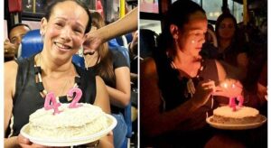 Moradora de BH viraliza comemorando aniversário dentro do ônibus