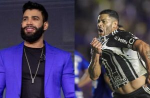 Após zoar Hulk no meio do show, Gustavo Lima recebe camisa do Atlético