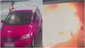 Carro explode enquanto abastecia em posto de combustível na BR-101