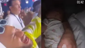 Bruna cuida da filha de madrugada enquanto Neymar curte cruzeiro