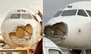 Avião fica todo destruído durante tempestade e fotos assustam