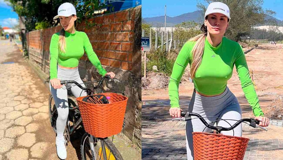 Influencer pedala em sua bicicleta