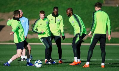 Jogadores do Manchester City durante treino