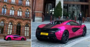 Desde o início da pandemia, o carro tem sido visto estacionado do lado de fora do St Pancras Renaissance Hotel, causando um frisson nas redes sociais (Reprodução/@volhalondonstories/@SoggySpin4ch)