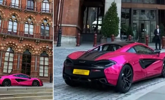 Desde o início da pandemia, o carro tem sido visto estacionado do lado de fora do St Pancras Renaissance Hotel, causando um frisson nas redes sociais (Reprodução/@volhalondonstories/@SoggySpin4ch)