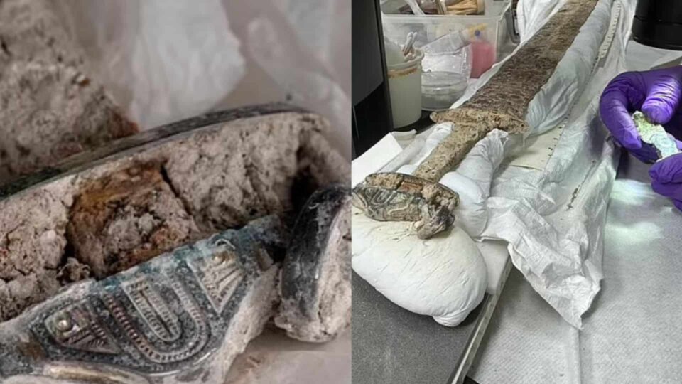 Espada anglo-saxônica de 1.500 anos, encontrada em meio a um cemitério medieval nas proximidades de Canterbury (BBC/Reprodução)