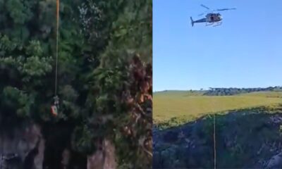 A operação de resgate, realizada no último sábado, utilizou o helicóptero Águia da Polícia Militar e a ajuda de bombeiros para o salvamento (Reprodução/X)