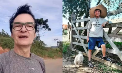 montagem do rosto de Max e ele no sítio com cachorro