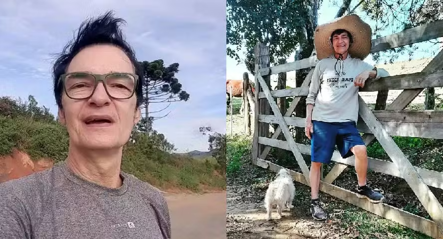 montagem do rosto de Max e ele no sítio com cachorro