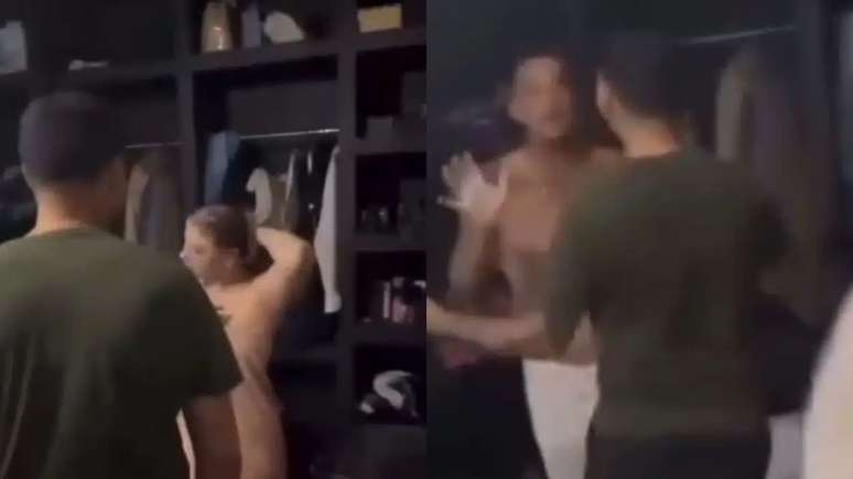 Imagens de reprodução do vídeo em que marido flagra esposa com próprio irmão