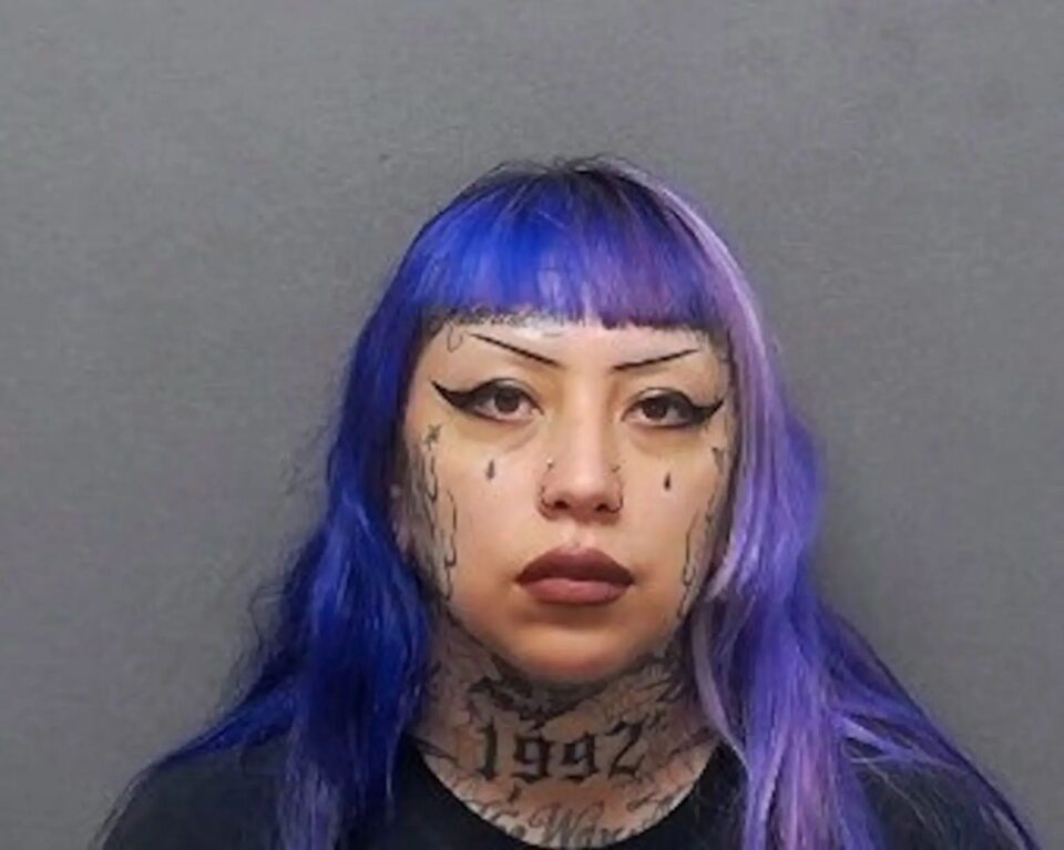 Ashley Pardo tem cabelo roxo e tatuagens no rosto