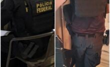 Policiais Federais fardados de costa
