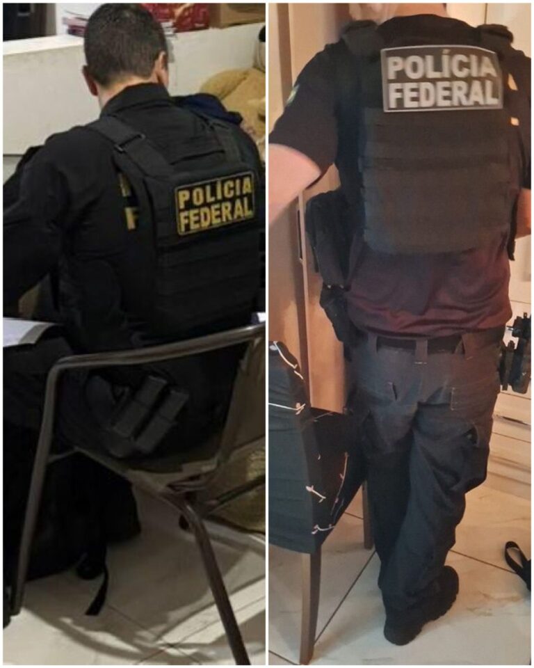 Policiais Federais fardados de costa