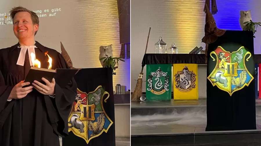 Altar da igreja com temática do filme