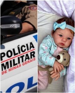 Montagem de carro da Polícia Militar (PMMG) e bebê reborn
