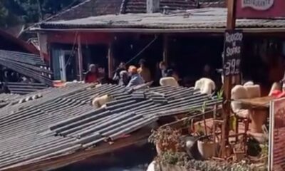 Parte da estrutura que sustentava o local no chão após desabamento