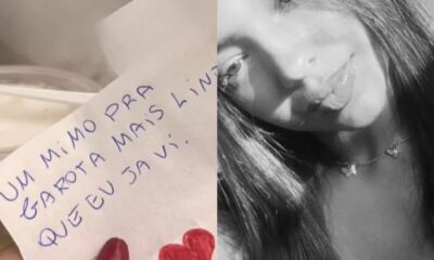 Bilhete anônimo que acompanhava o bolo e vítima de envenenamento