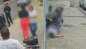 montagem mostra ação do bandido e ele sendo agredido depois
