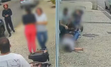 montagem mostra ação do bandido e ele sendo agredido depois