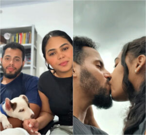 montagem de casal um ao lado do outro e se beijando