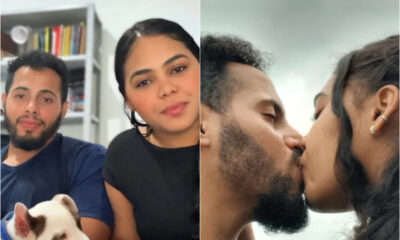 montagem de casal um ao lado do outro e se beijando