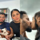 montagem de casal um ao lado do outro e se beijando