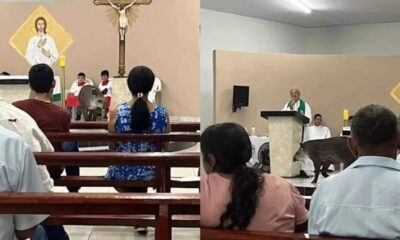 A anta conhecida da comunidade entra na igreja durante a missa e diverte os fiéis com a visita inesperada