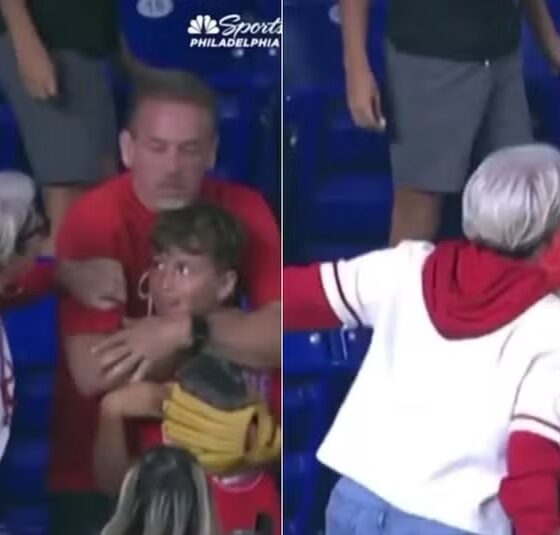 Mulher viraliza ao pegar bola de criança em jogo de beisebol