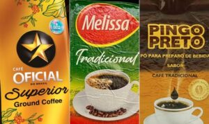Imagem mostra embalagens de três cafés.
