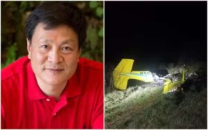 montagem com foto do arquiteto e da aeronave após acidente