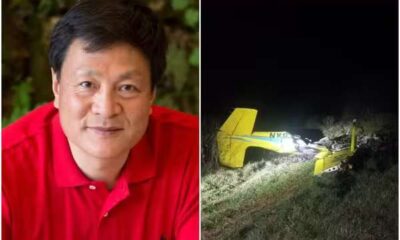 montagem com foto do arquiteto e da aeronave após acidente