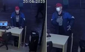 Homem deixando mala em rodoviária