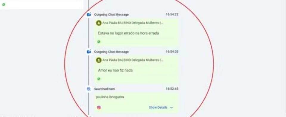 Renê Júnior enviou mensagens à esposa delegada afirmando que “estava no lugar errado e na hora errada” após atirar no gari