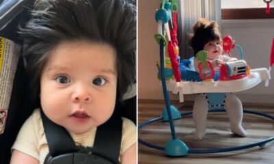 Bebê de cinco meses se torna sensação nas redes sociais por causa de cabelos volumosos e chamativos, conquistando fãs com seu estilo único desde os primeiros meses de vida
