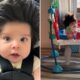 Bebê de cinco meses se torna sensação nas redes sociais por causa de cabelos volumosos e chamativos, conquistando fãs com seu estilo único desde os primeiros meses de vida