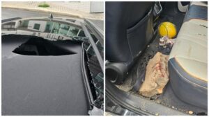 Mulher de 39 anos fica gravemente ferida após bloco de concreto atravessar o teto de carro no Complexo da Lagoinha, em Belo Horizonte