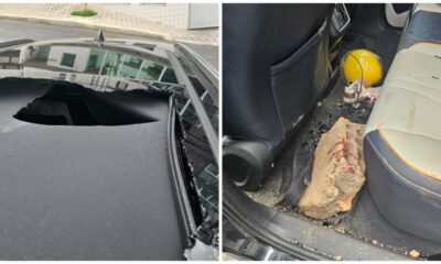 Mulher de 39 anos fica gravemente ferida após bloco de concreto atravessar o teto de carro no Complexo da Lagoinha, em Belo Horizonte