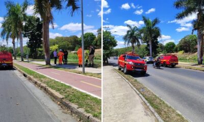 Imagem mostra Corpo de Bombeiros Militar de Minas Gerais em frente a Lagoa da Pampulha.