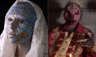 Mulher com maquiagem de Halloween.