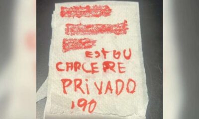O recado da vítima de 34 anos foi localizado pelo funcionário de um estabelecimento em Santa Catarina | Reprodução/Polícia Militar