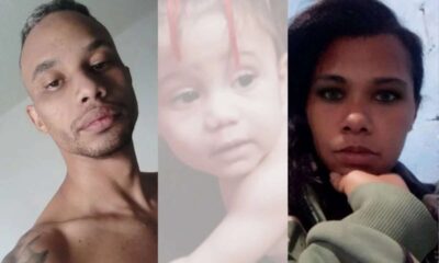 montagem com fotos do pai, menina e madrasta