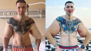 Kirill Tereshin começou a injetar a mistura que imita o efeito do Synthol aos 20 anos | Reprodução/Redes sociais