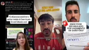 Imagem mostra vários prints de tela sobre pessoas argumentando sobre o Enem 2025.