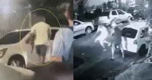 Imagens d câmera de segurança mostra momento em que PM atira em homem.